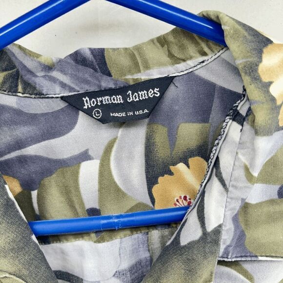 Vintage Norman James Button Up Hawaiian Camp Shirt Aloha Floral All Over L - Picture 4 of 5